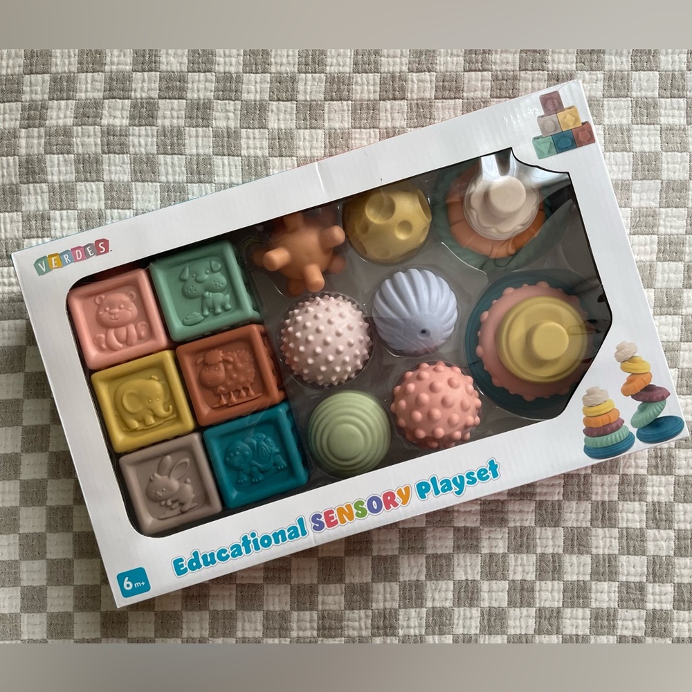 Educational Sensory Toys Playset for Baby 6 Months+ Blocks Balls Stacking Rings